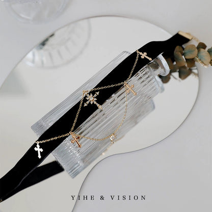 Zircon Cross Black Velvet Choker
