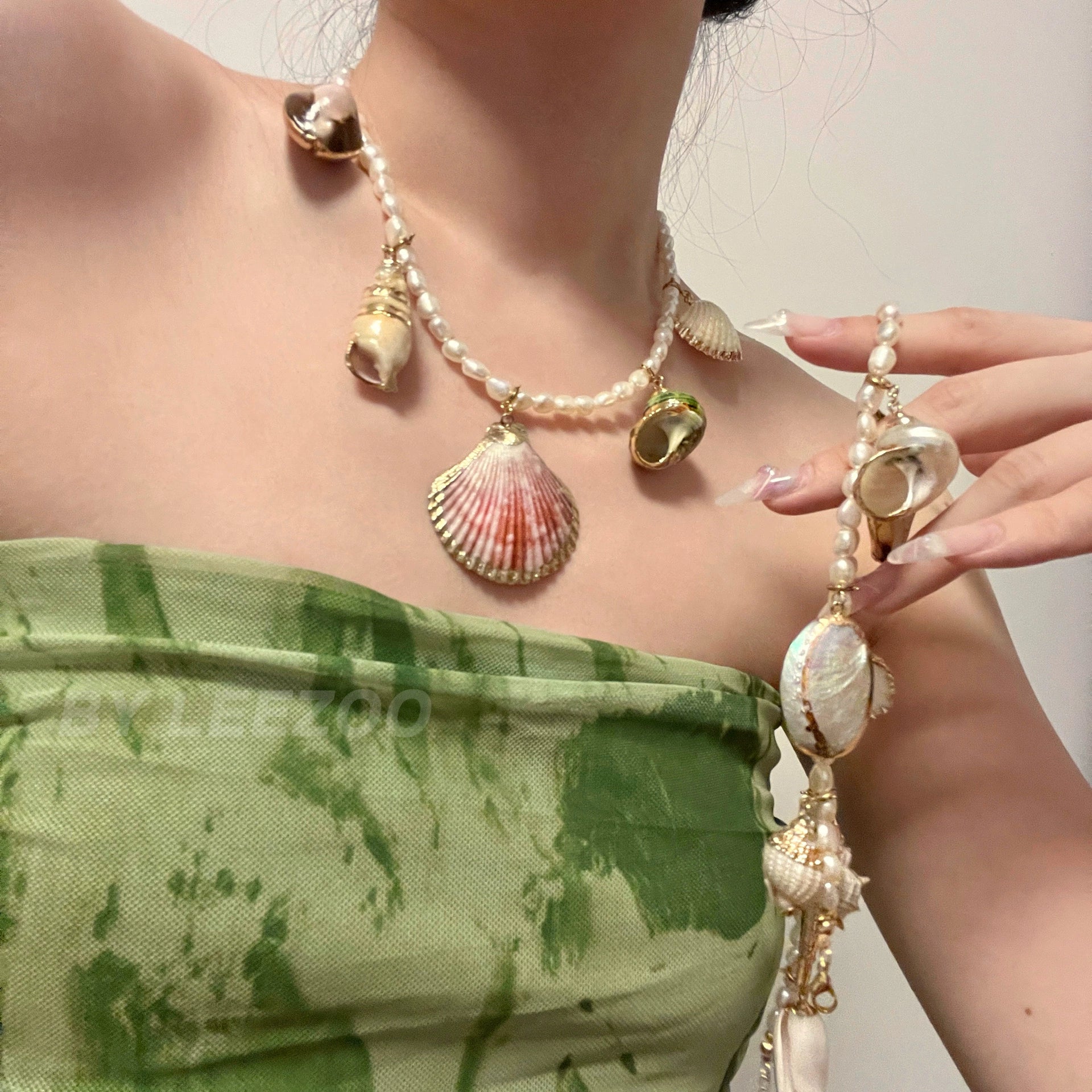 Vintage Baroque Pearl Seashell Necklace,Lumivault.