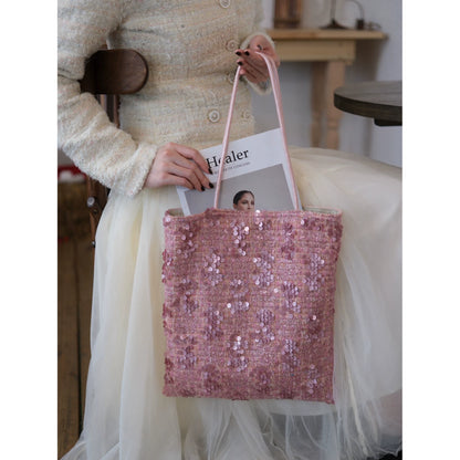 Maison Rose Tweed Sequin Shoulder Bag - Lumivault