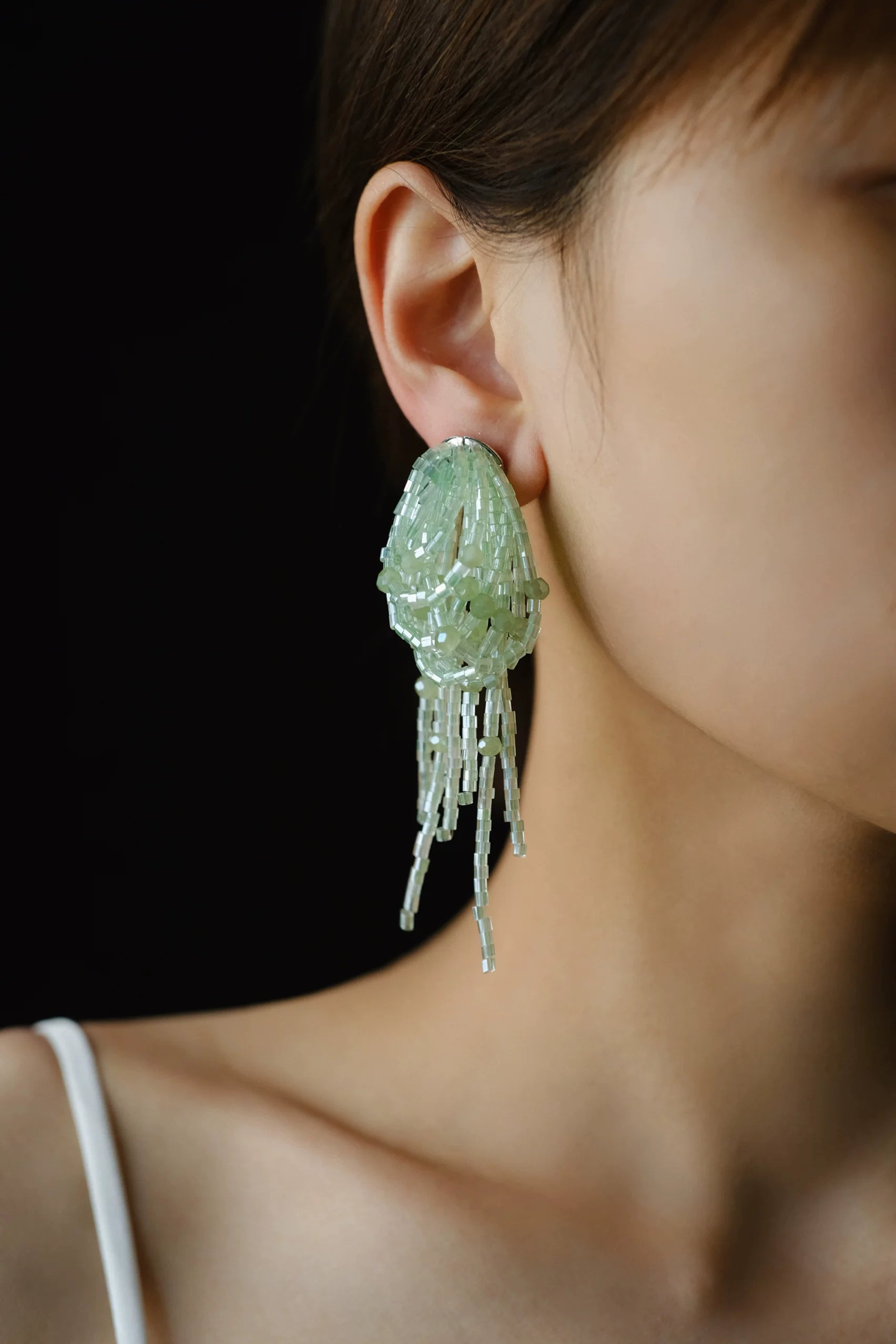 Elegant Green Tube Bead Earrings