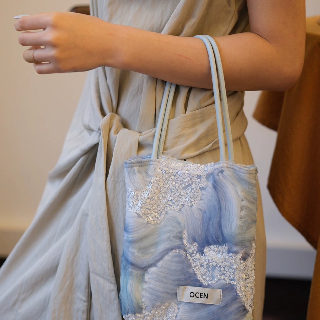 Blue Ocean Wave Beaded Clutch Bag - Lumivault