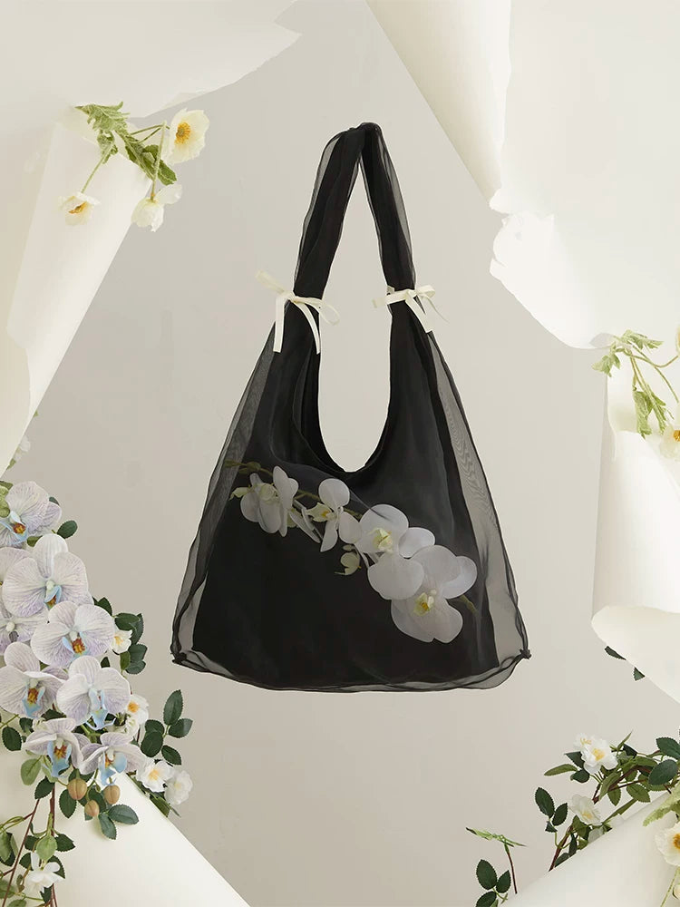 Ethereal Butterfly Orchid Organza Tote Bag - Lumivault
