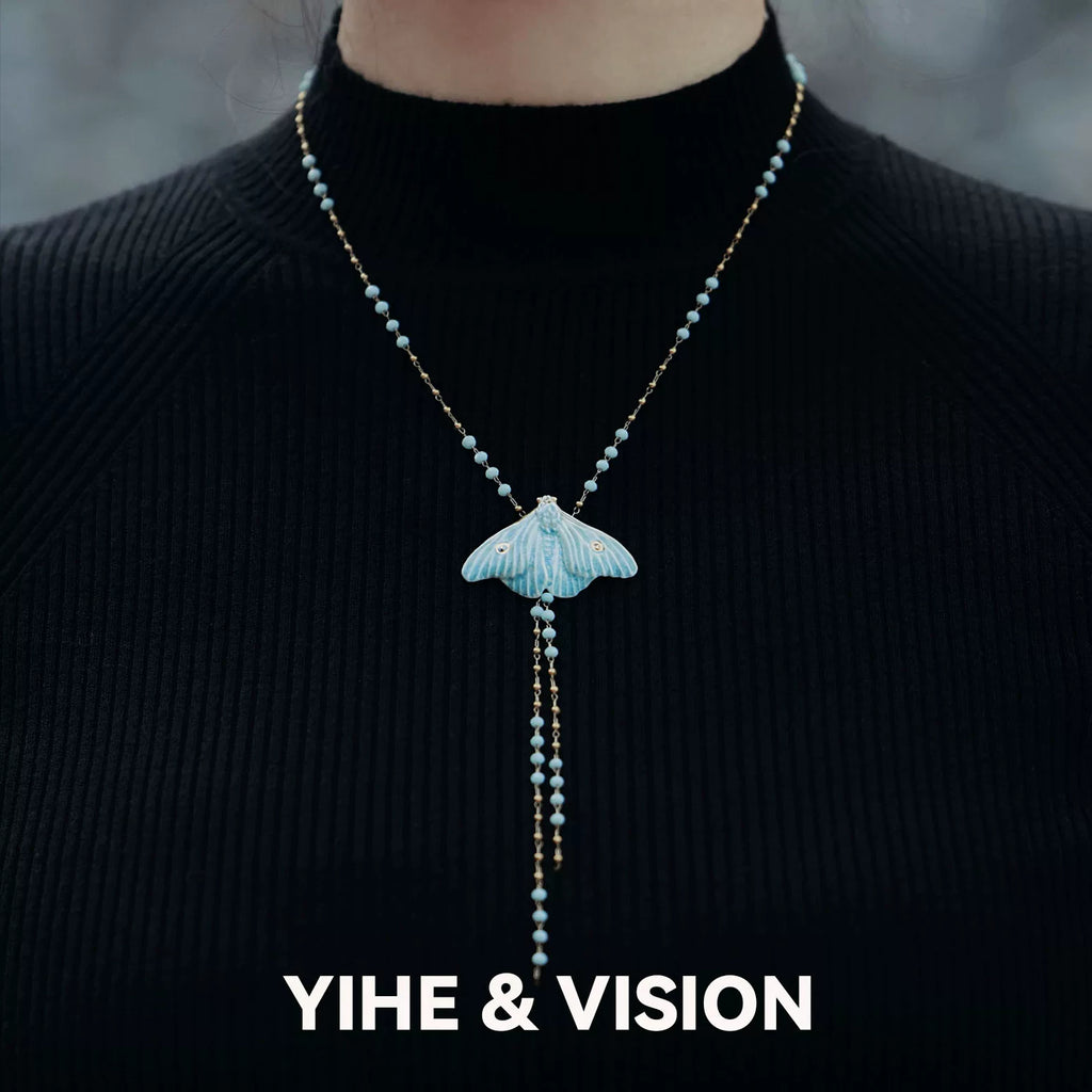 Frost Moth Ceramic Necklace,Lumivault.
