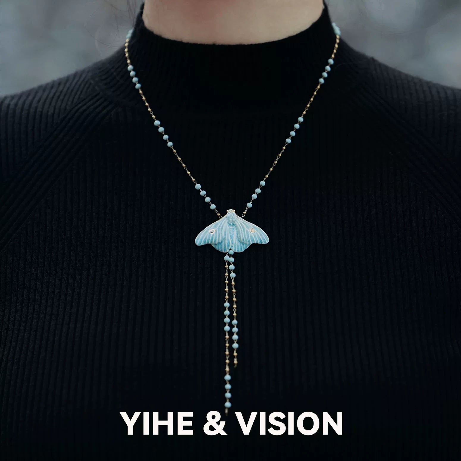 Frost Moth Ceramic Necklace,Lumivault.