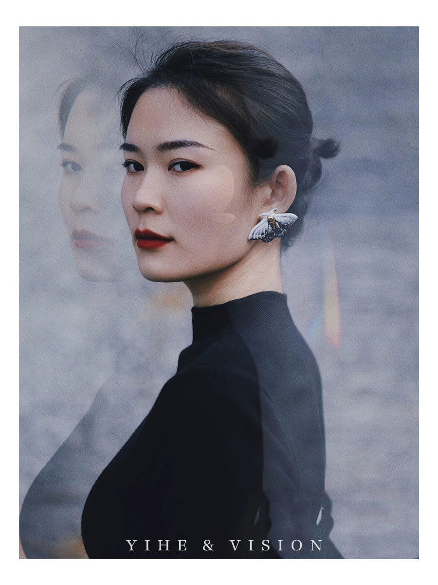 Blue Moth Ceramic Earrings