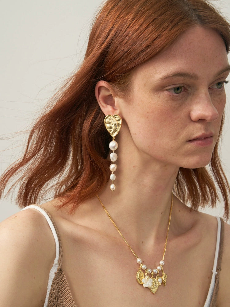 Lost in Echo Heart Pearl Earrings,Lumivault.