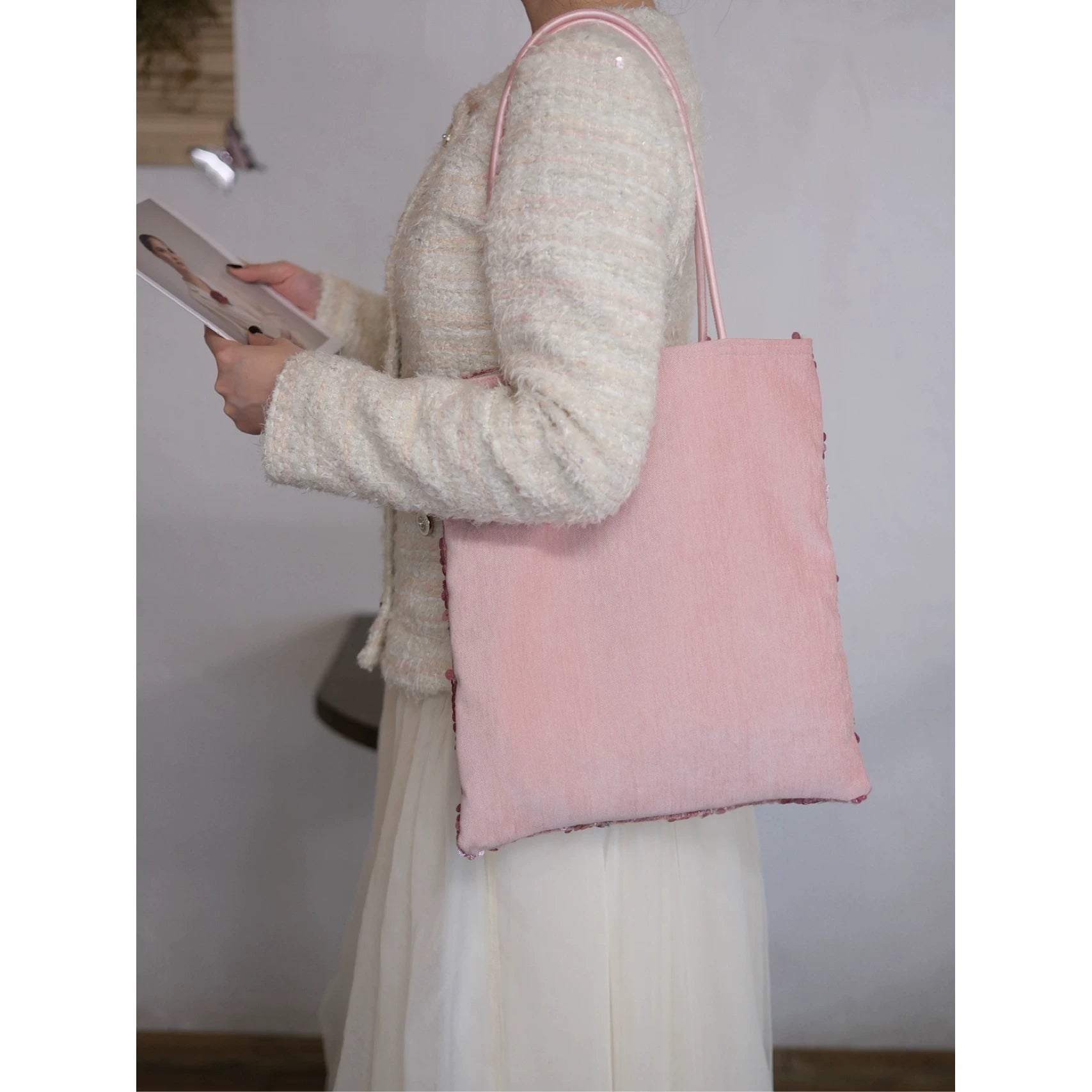 Maison Rose Tweed Sequin Shoulder Bag - Lumivault