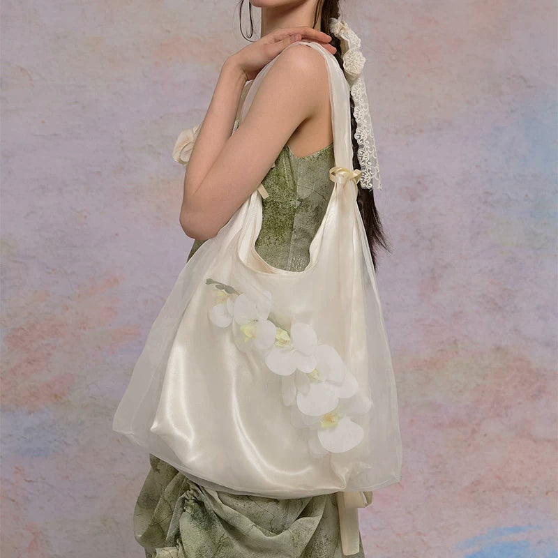 Ethereal Butterfly Orchid Organza Tote Bag - Lumivault