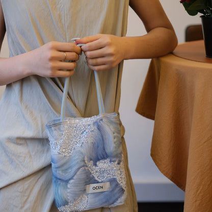 Blue Ocean Wave Beaded Clutch Bag - Lumivault