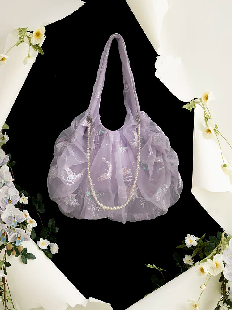 Spring and Summer Embroidery Organza Tote Bag - Lumivault