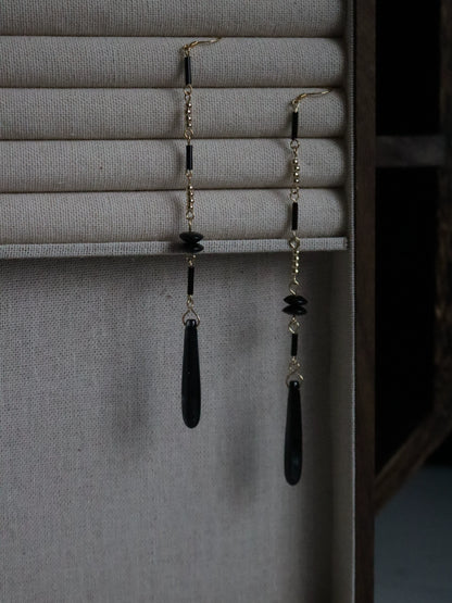 Chinoiserie Black Onyx Long Earrings