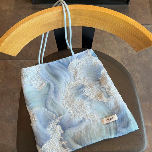 Ink Wave Beaded Tote Bag - Lumivault