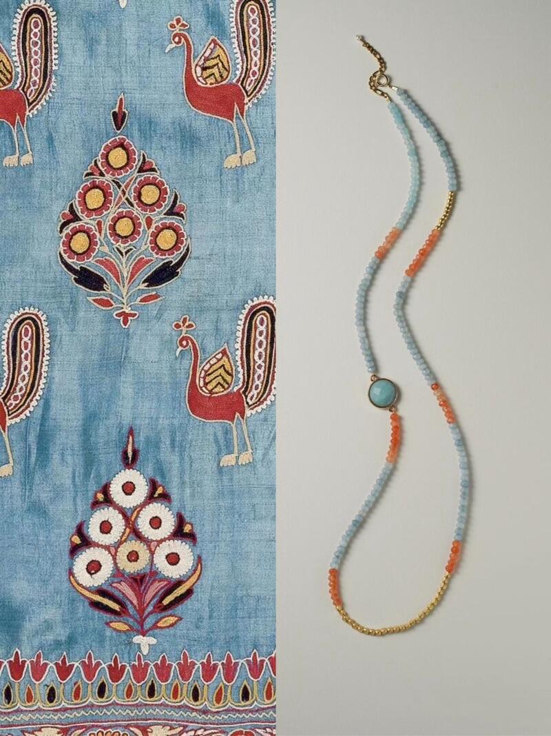 Chinoiserie Orange Sea Salt Beaded Necklace,Lumivault.