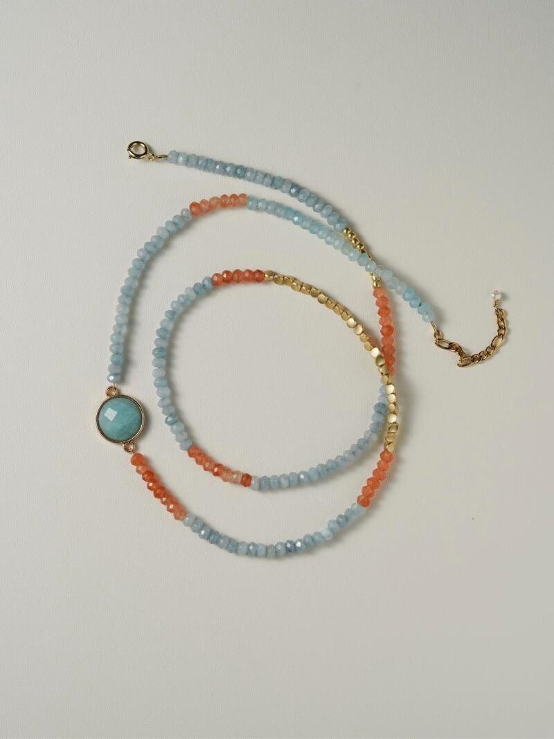 Chinoiserie Orange Sea Salt Beaded Necklace,Lumivault.