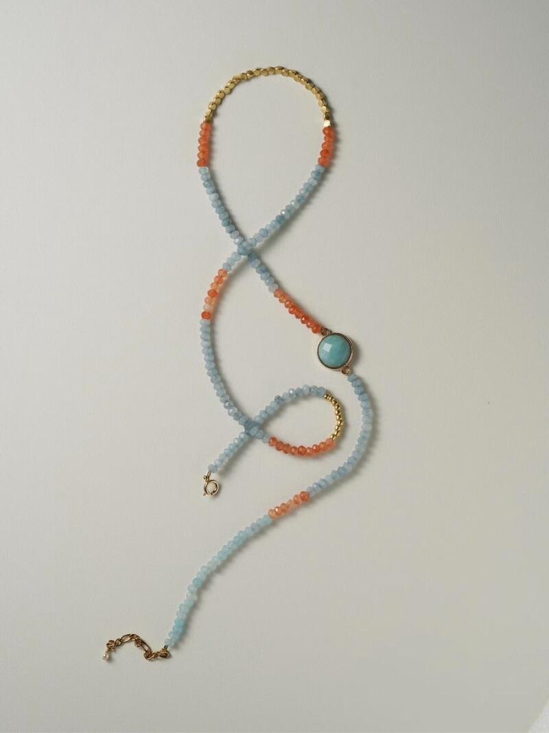 Chinoiserie Orange Sea Salt Beaded Necklace,Lumivault.