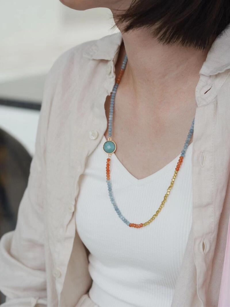 Chinoiserie Orange Sea Salt Beaded Necklace,Lumivault.
