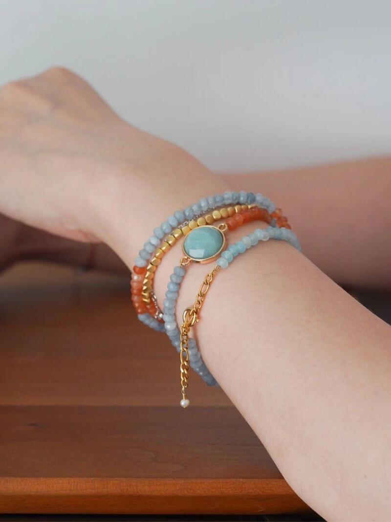 Chinoiserie Orange Sea Salt Beaded Necklace,Lumivault.