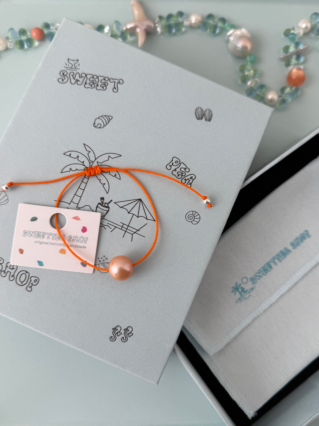 Handmade Edison Pearl Bracelet,Orange Beads| Summer Orange Thread / 11-12mm,Lumivault.