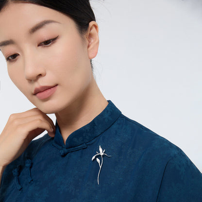 Orchid in the Valley Silver Brooch