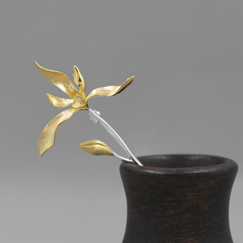 Orchid in the Valley Silver Brooch,Lumivault.