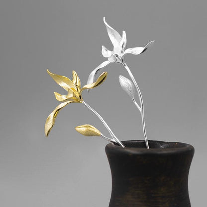 Orchid in the Valley Silver Brooch