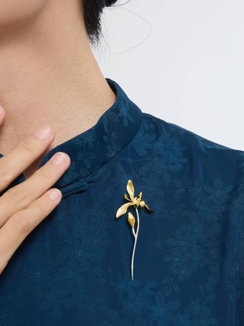 Orchid in the Valley Silver Brooch