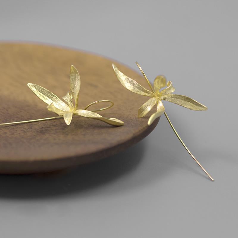 Orchid in the Valley Silver Earrings,Gold,Lumivault.