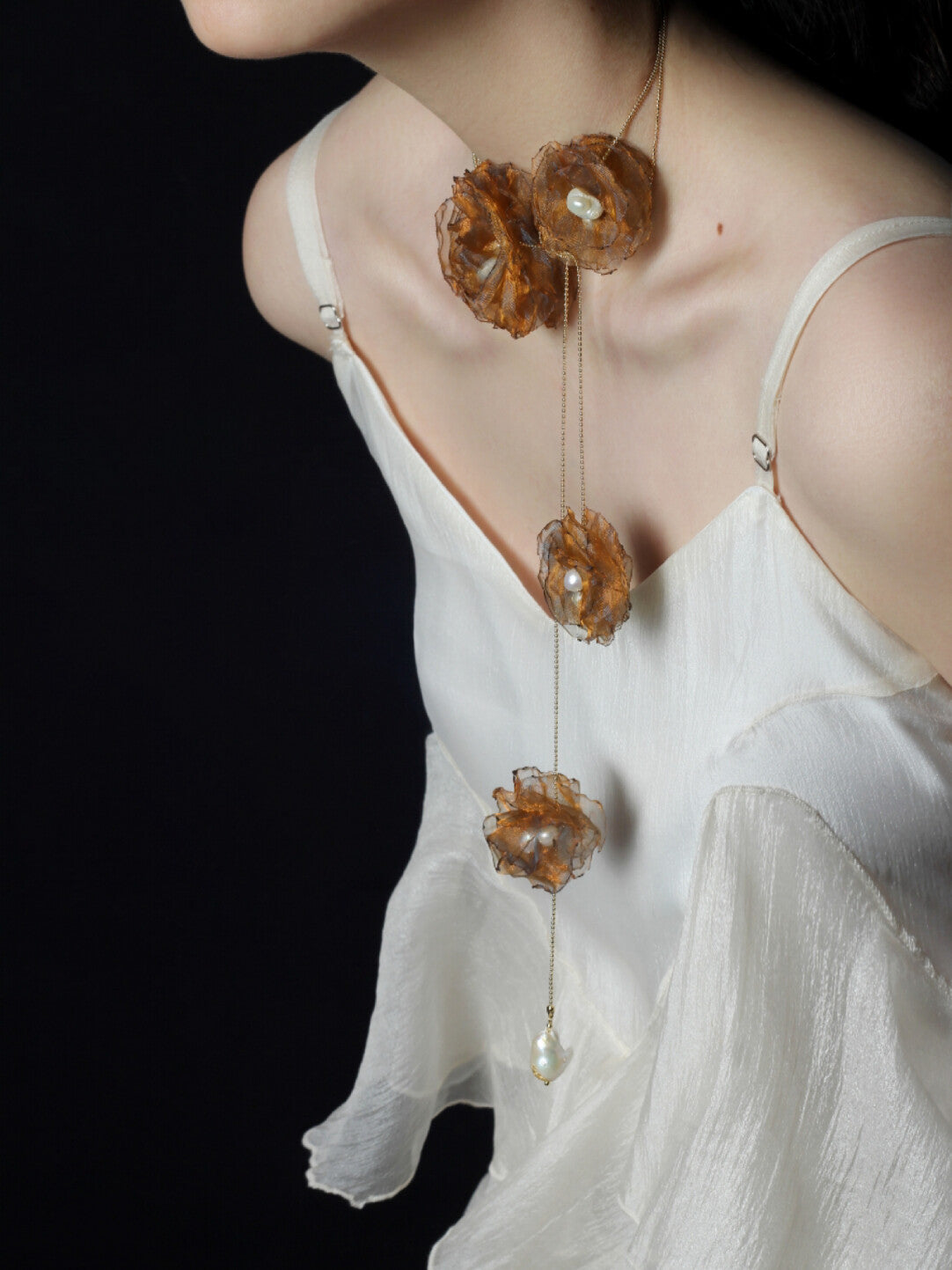 Organza Camellia Freshwater Pearl Necklace,Lumivault.