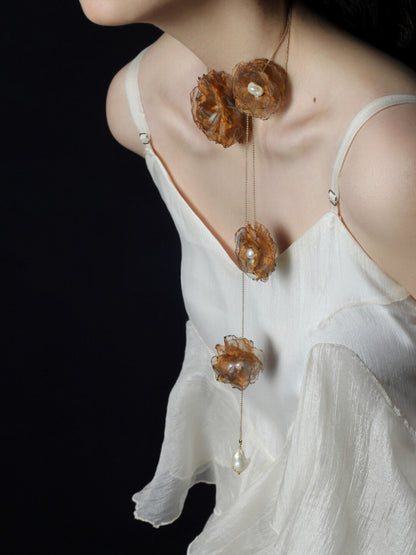 Organza Camellia Freshwater Pearl Necklace - Lumivault