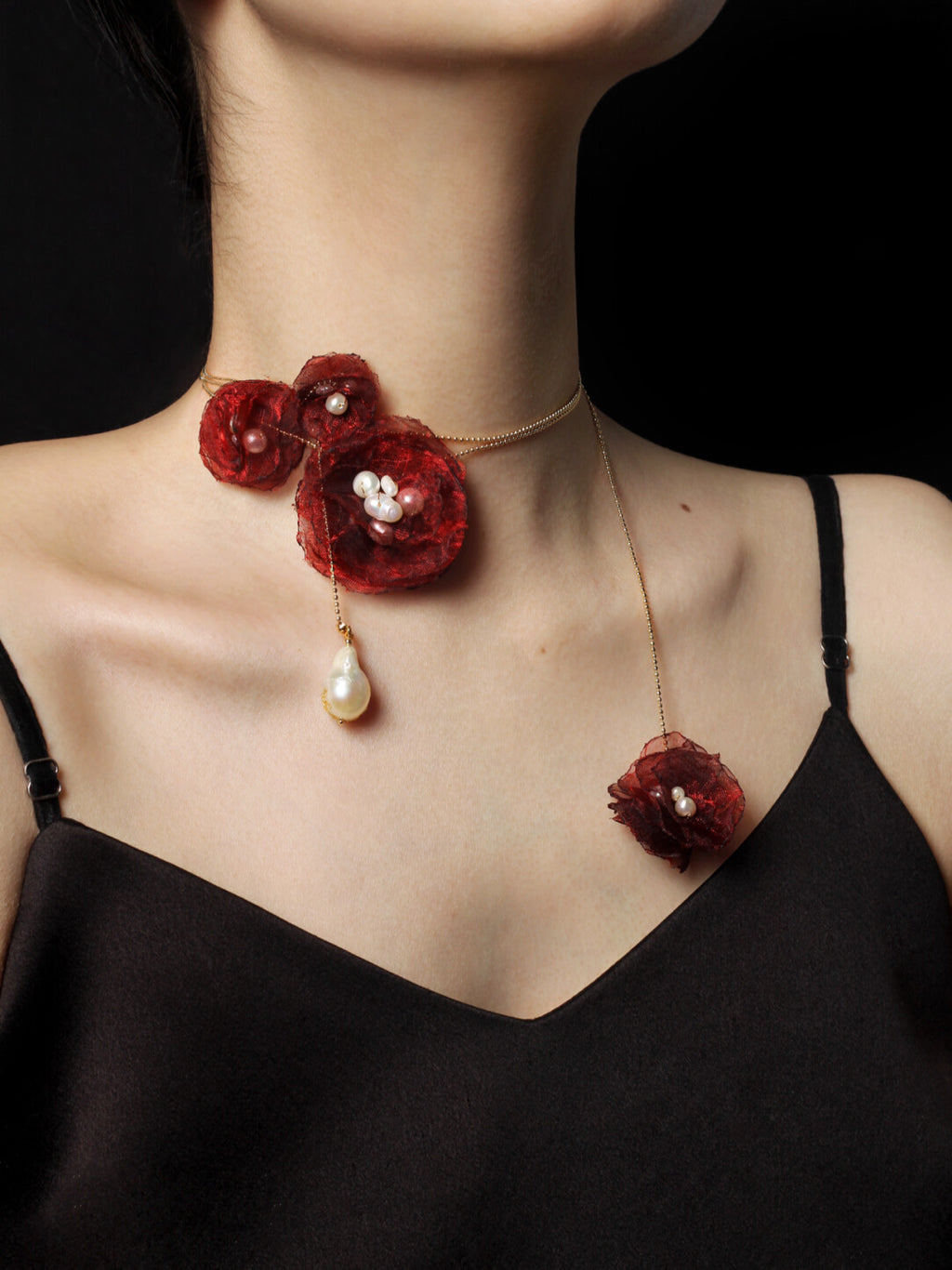 Organza Camellia Freshwater Pearl Necklace,Lumivault.