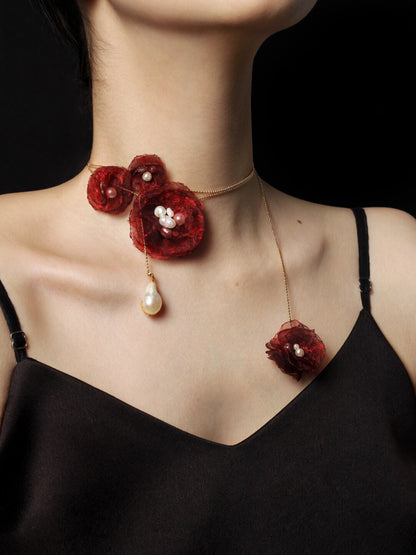 Organza Camellia Freshwater Pearl Necklace - Lumivault