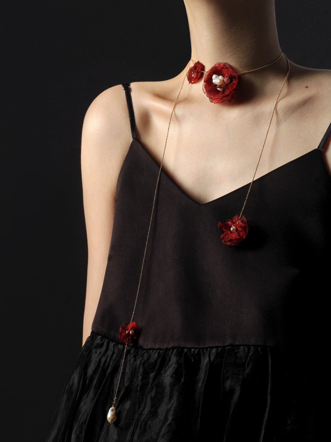 Organza Camellia Freshwater Pearl Necklace,Lumivault.
