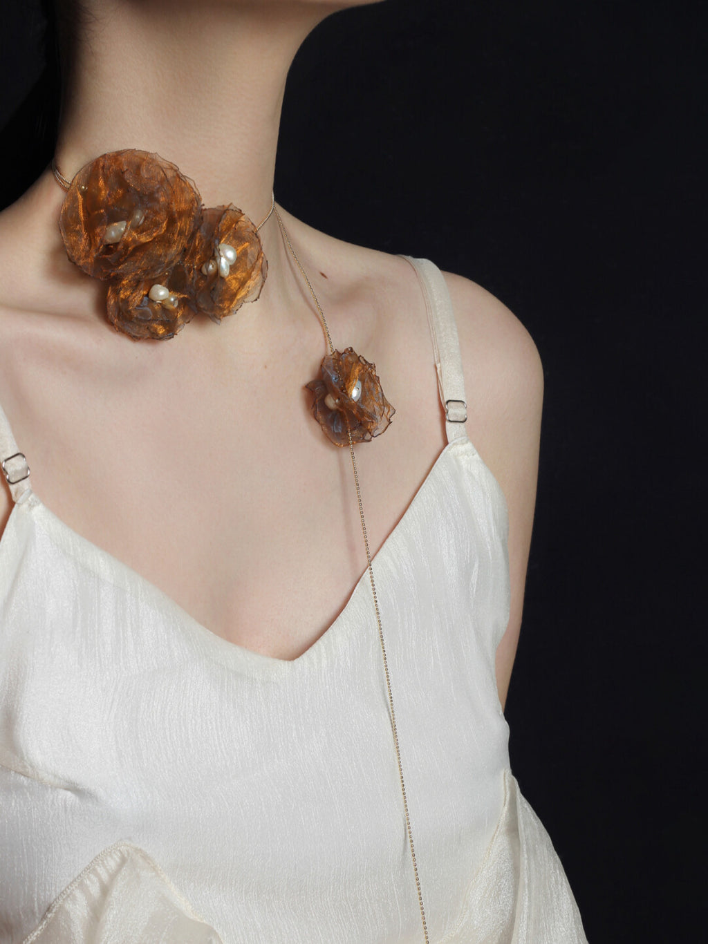 Organza Camellia Freshwater Pearl Necklace,Lumivault.