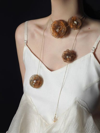 Organza Camellia Freshwater Pearl Necklace - Lumivault
