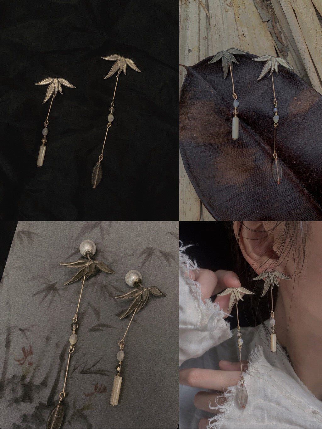 Bamboo Beaded Asymmetrical Earrings,Lumivault.