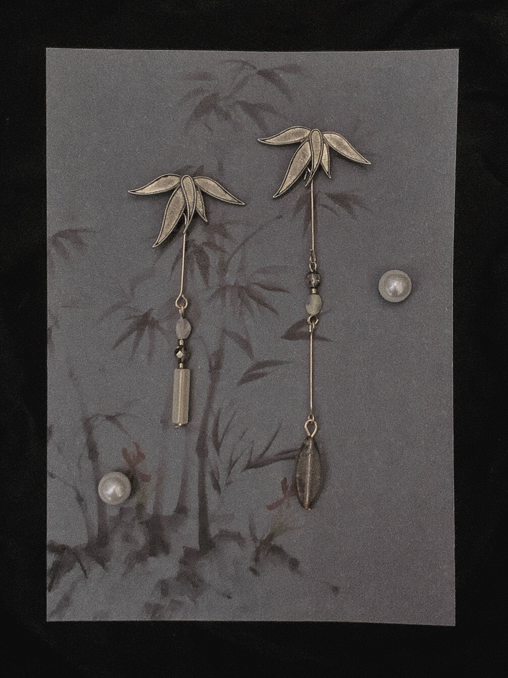 Bamboo Beaded Asymmetrical Earrings