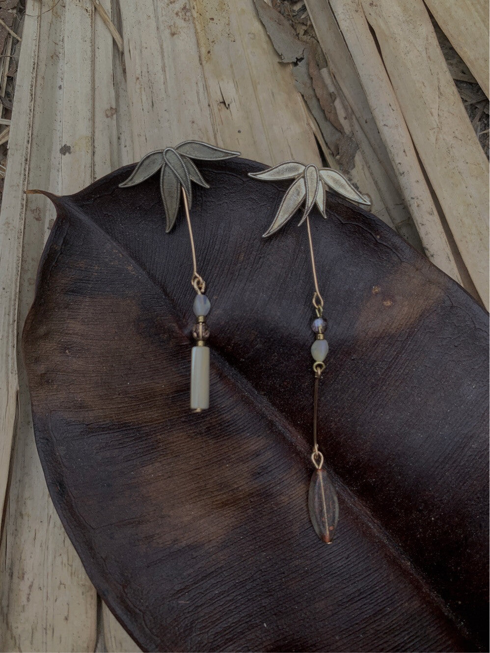 Bamboo Beaded Asymmetrical Earrings