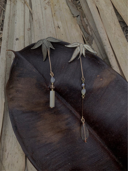Bamboo Beaded Asymmetrical Earrings