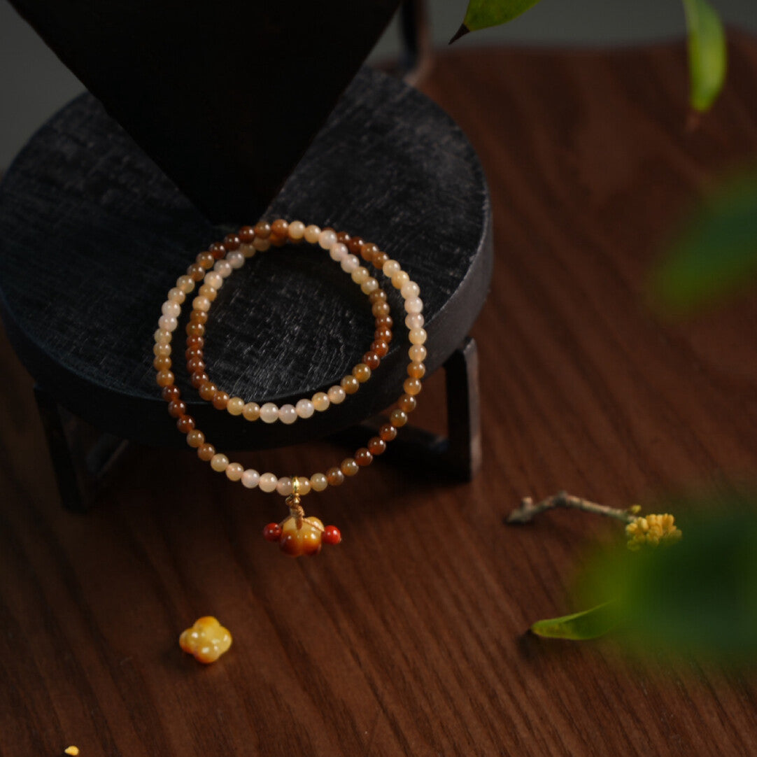 Osmanthus Candy Hetian Jade Beaded Bracelet,Lumivault.