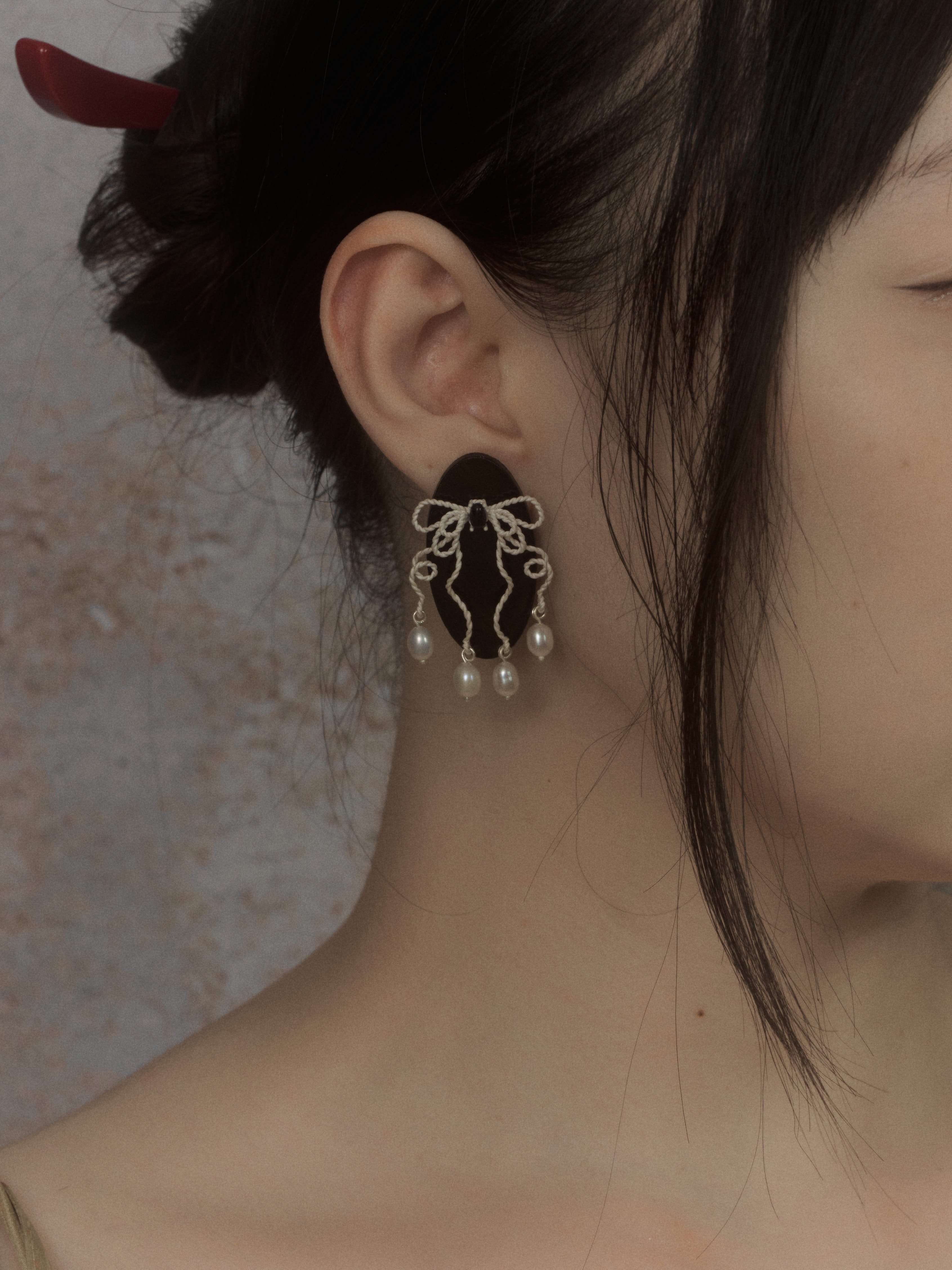 Pearl Bow Irregular Earrings,Lumivault.