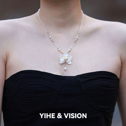 Moth Orchid Pearl Ceramic Necklace