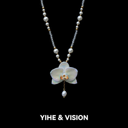 Moth Orchid Pearl Ceramic Necklace