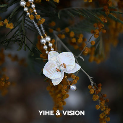 Moth Orchid Pearl Ceramic Necklace