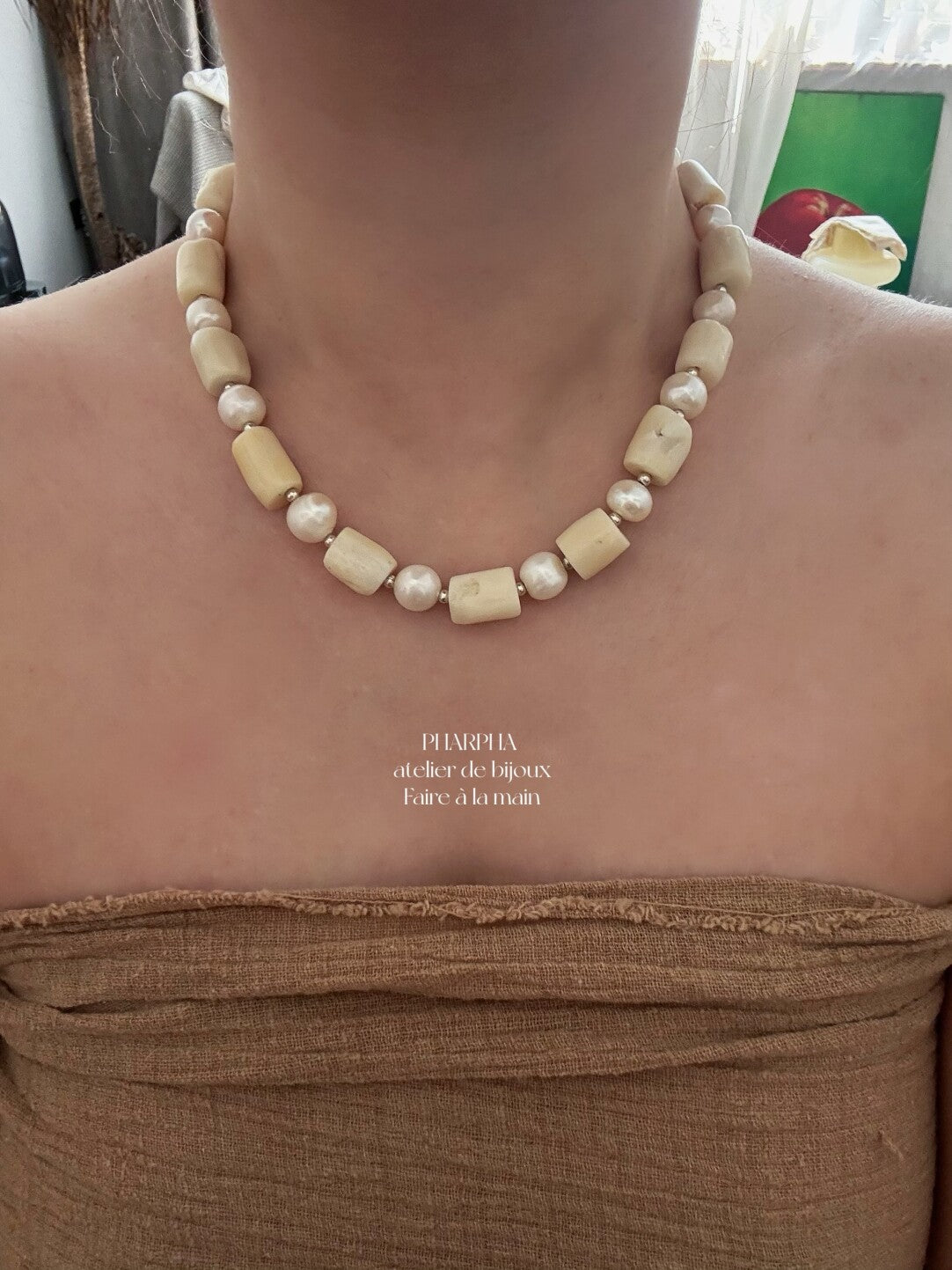 Pharpha Bamboo Coral Freshwater Pearl Necklace,Lumivault.