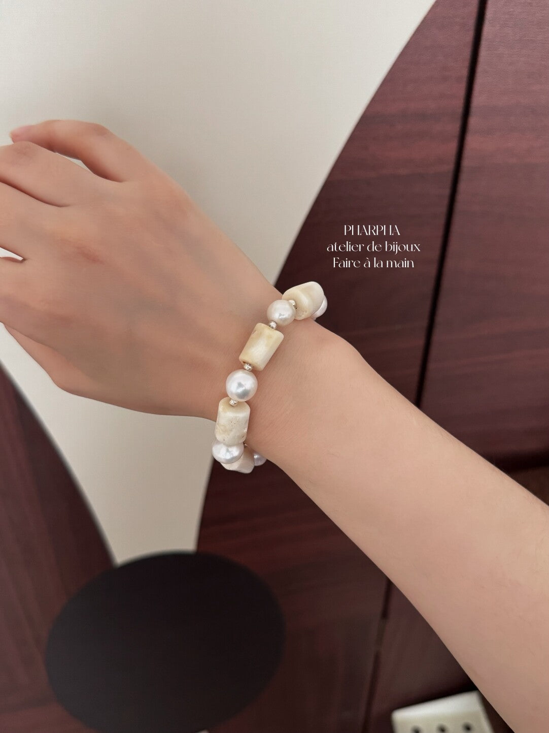 Pharpha Bamboo Coral Freshwater Pearl Necklace,Bracelet,Lumivault.