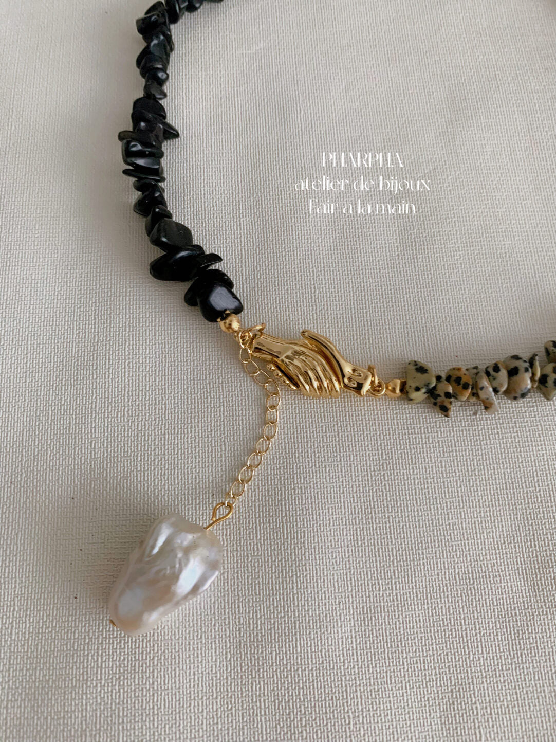 Pharpha Black Onyx Baroque Pearl Necklace,Lumivault.