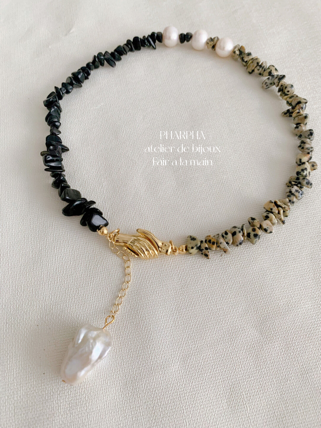 Pharpha Black Onyx Baroque Pearl Necklace,Lumivault.