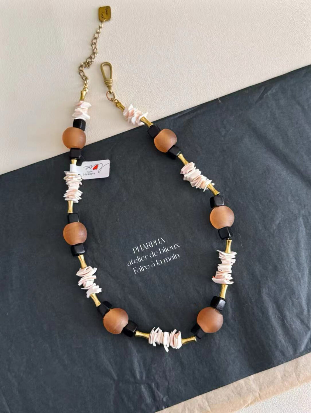 Pharpha Ebony Shell Glass Necklace,Lumivault.