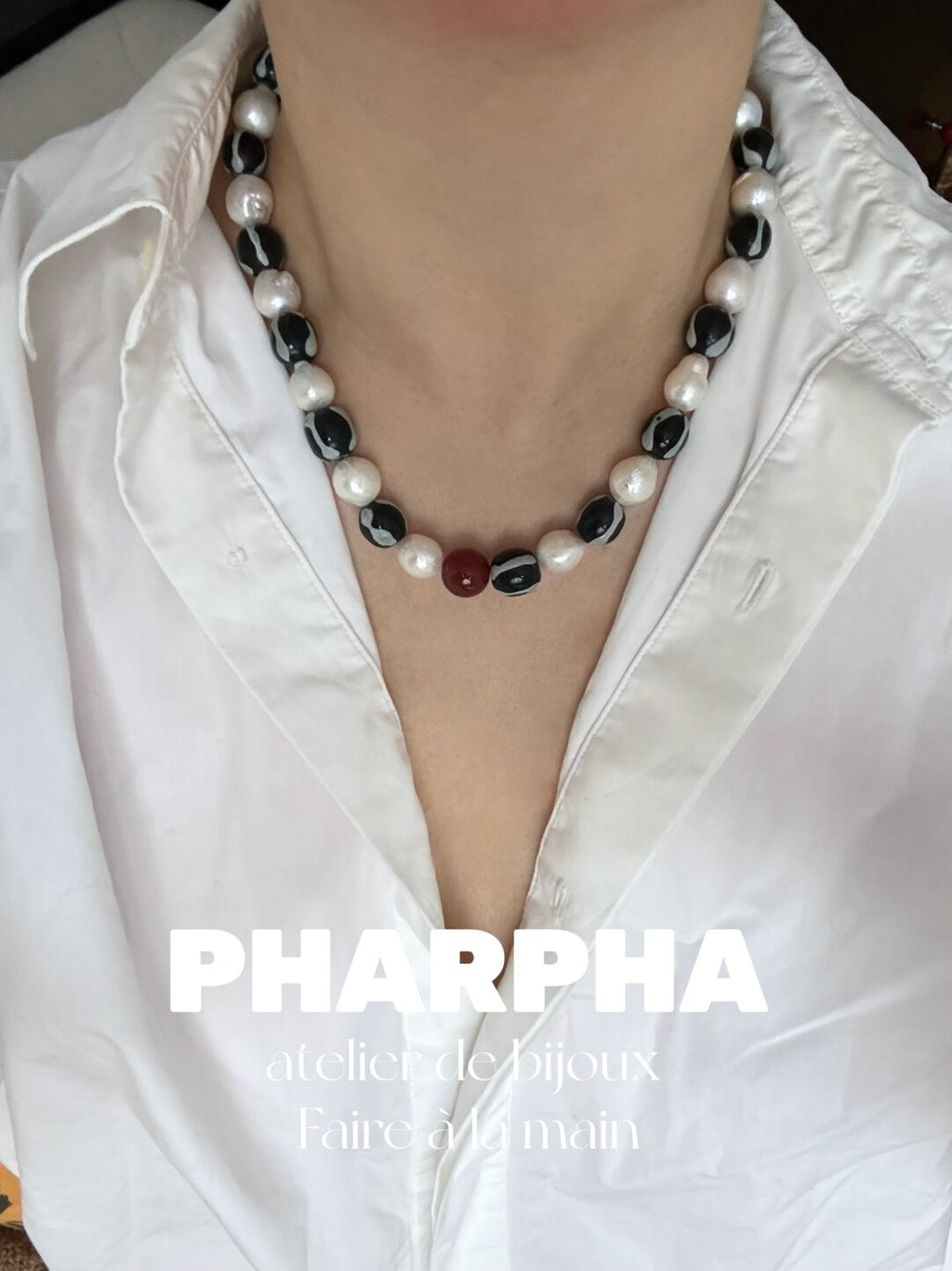 Pharpha Glass Baroque Pearl Red Agate Necklace,Lumivault.