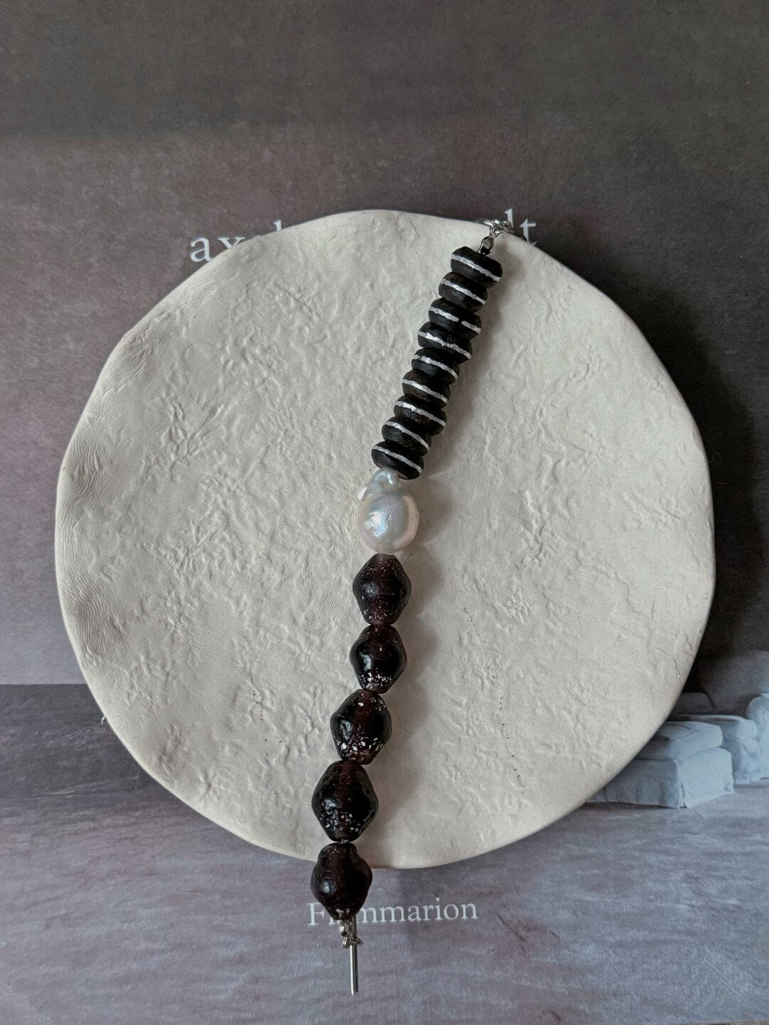 Pharpha Vintage Glass Ebony Pearl Bracelet,Lumivault.